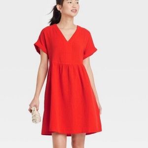 [Universal Thread] Target Orange/Red 100% Cotton Gauze Crinkle Dress + Pockets